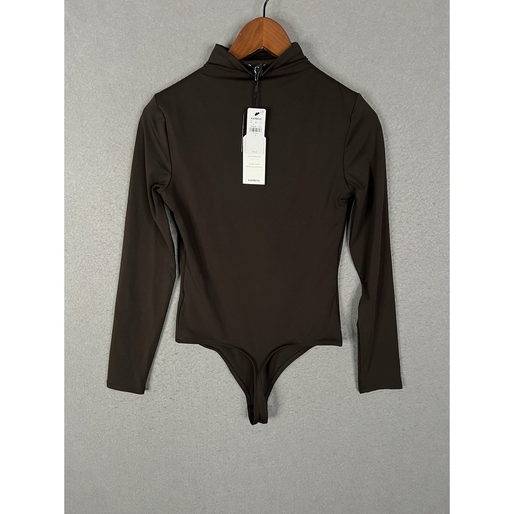 Express Body Contour High Compression Mock Neck Long Sleeve Bodysuit Small Thong